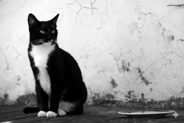 Black and white cat with white 'socks.'
