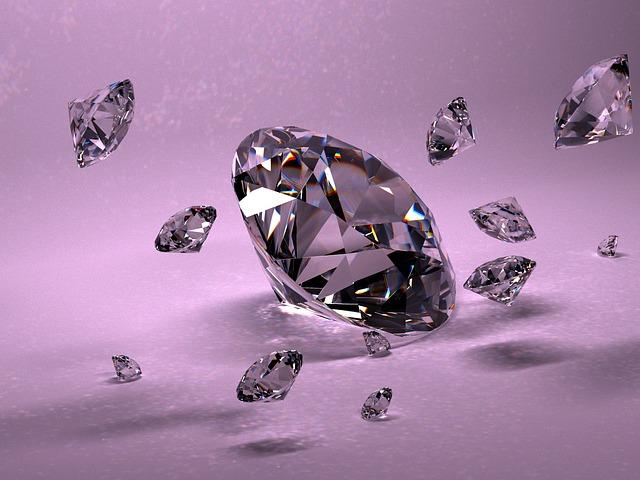 One large and several smaller diamonds falling, against a purple background.