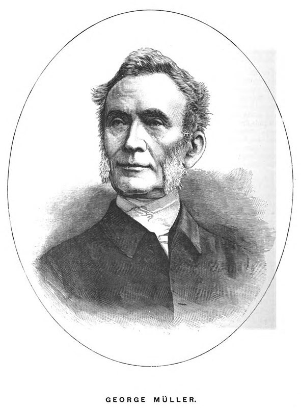 An engraved portrait of George Müller, German-English clergyman.
