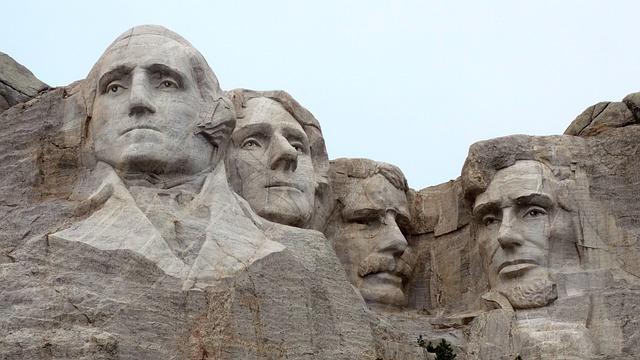 Mt. Rushmore with the carved face of Thomas Jefferson.