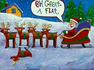 Funny Christmas Cartoon of Santa With a Flat