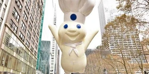 The Pillsbury Dough Boy as a massive float above the Macy's parade.