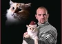 A funny Christmas picture with a cat and its owner.