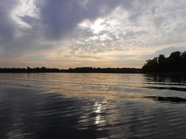 A calm Lake Ontario in the early evening.