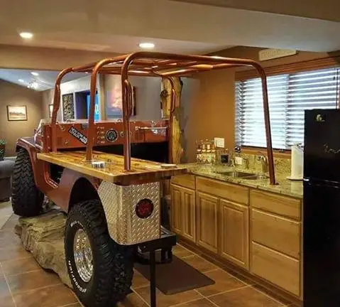 A funny picture of a jeep built into a kitchen renovation A funny picture of a jeep built into a kitchen renovation